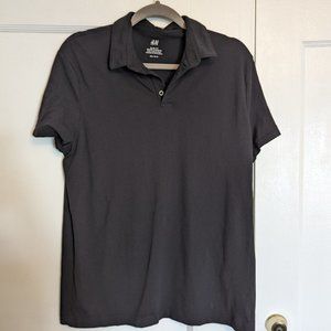 H&M Mens slim fit black short sleeve polo shirt
